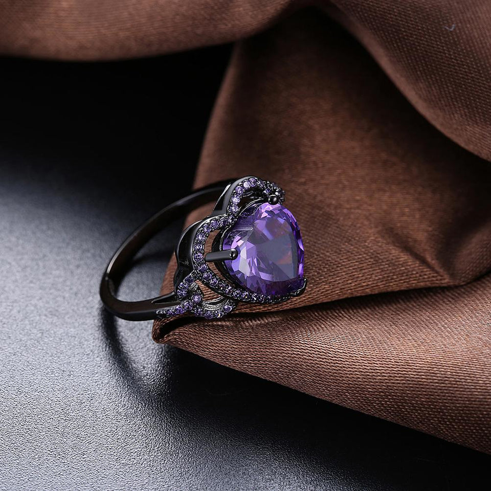 Purple Swarovski Heart Shaped Cocktail Ring