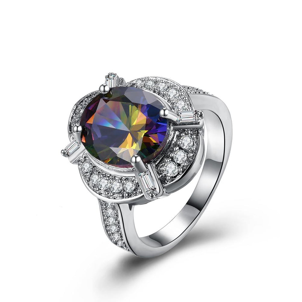 Mystic Topaz Circular Gemstone Cocktail Ring