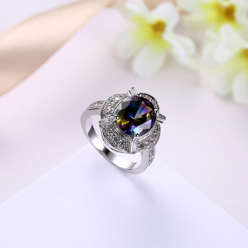 Mystic Topaz Circular Gemstone Cocktail Ring