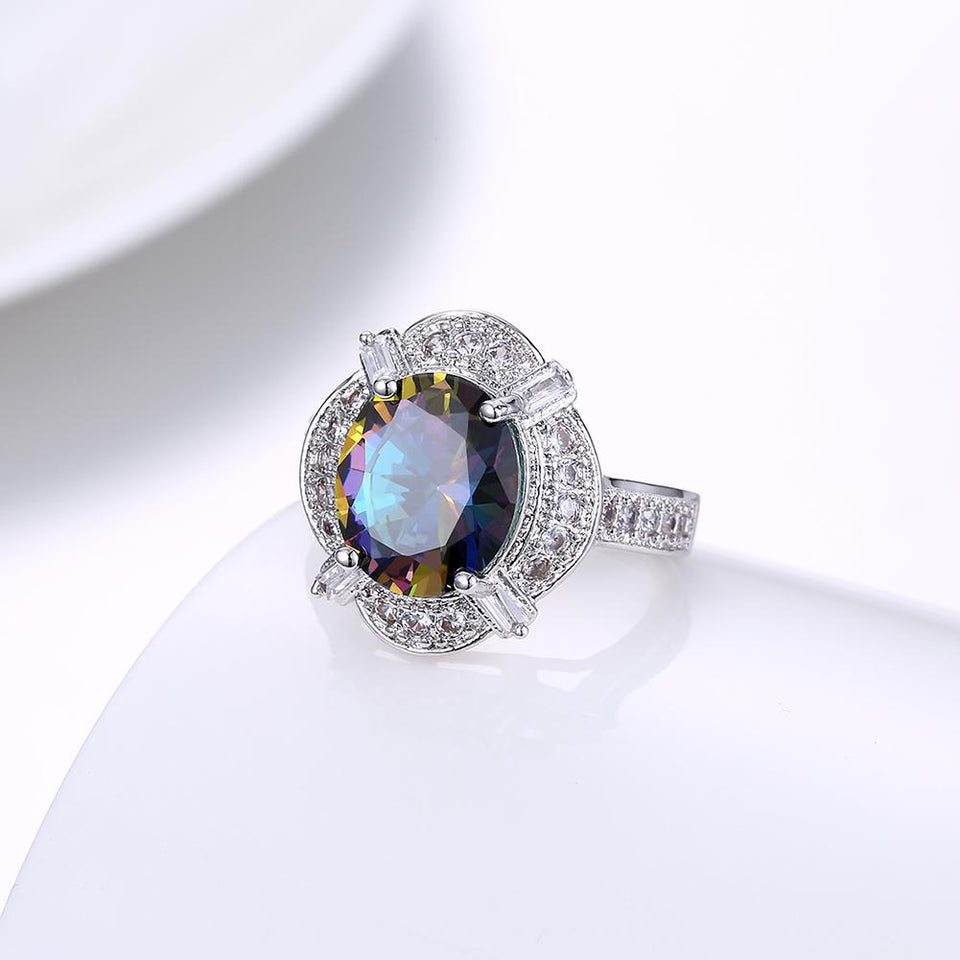Mystic Topaz Circular Gemstone Cocktail Ring