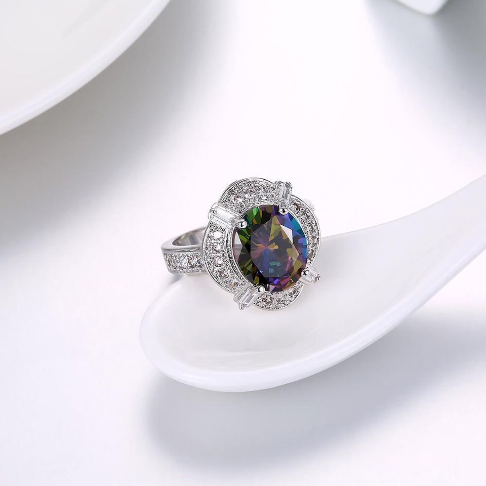 Mystic Topaz Circular Gemstone Cocktail Ring