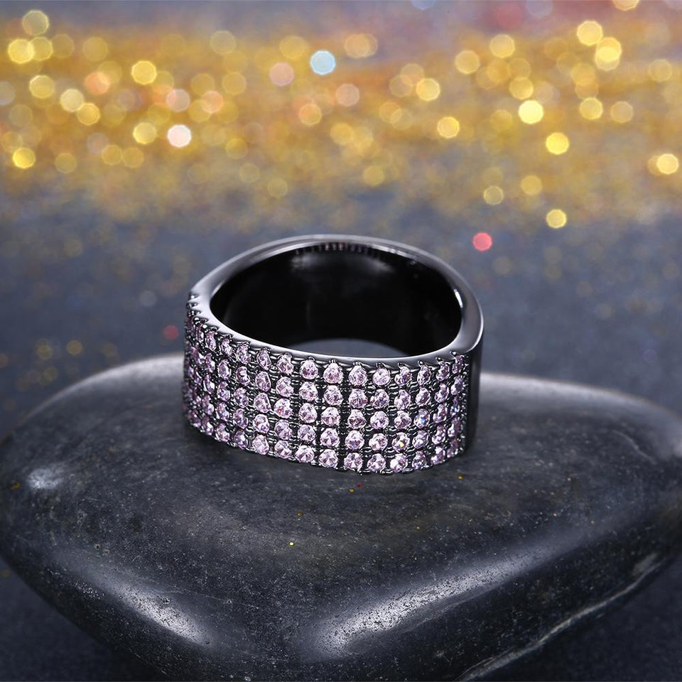 Purple Swarovski Five Lining Cocktail Black Gun Plating Ring