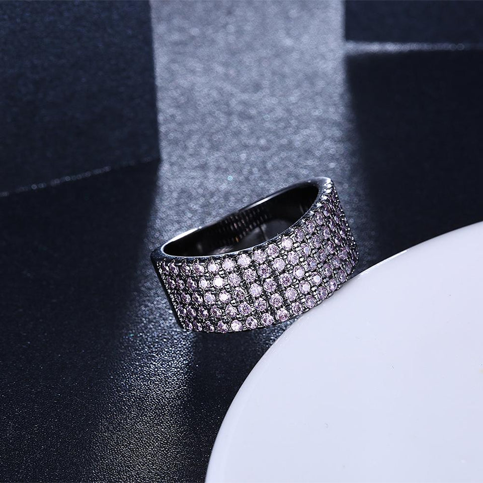 Purple Swarovski Five Lining Cocktail Black Gun Plating Ring