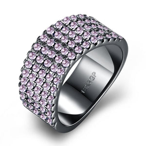 Purple Swarovski Five Lining Cocktail Black Gun Plating Ring