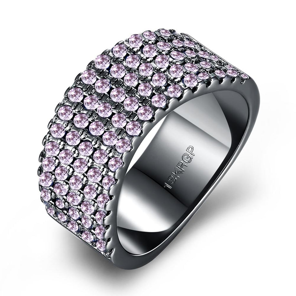 Purple Swarovski Five Lining Cocktail Black Gun Plating Ring