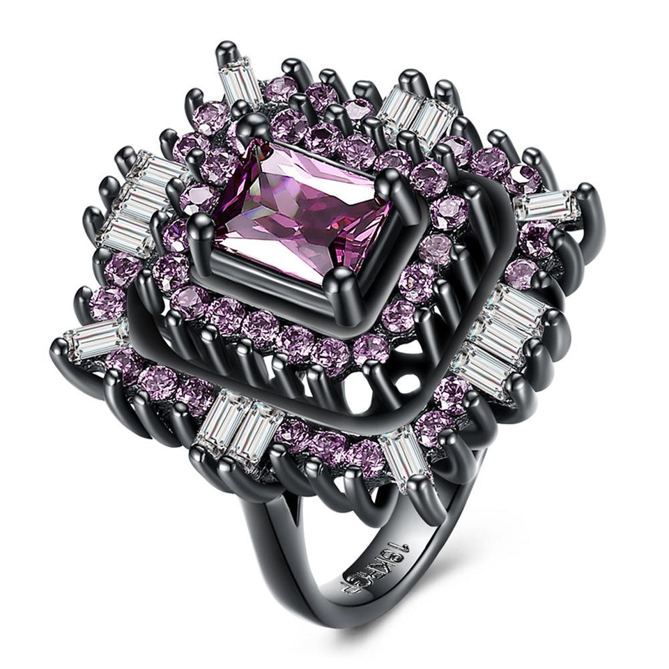 Pink & White Swarovski Halo Ring in Black Gun Plating