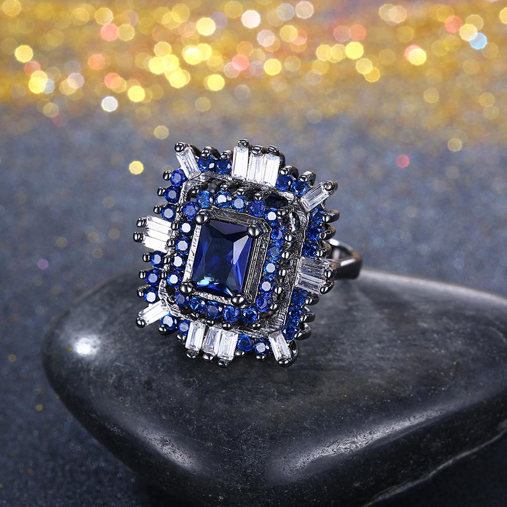Blue & White Swarovski Halo Ring in Black Gun Plating