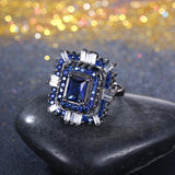 Blue & White Swarovski Halo Ring in Black Gun Plating