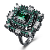 Green & White Swarovski Halo Ring in Black Gun Plating
