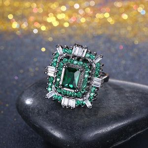 Green & White Swarovski Halo Ring in Black Gun Plating
