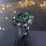 Green & White Swarovski Halo Ring in Black Gun Plating