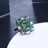 Green & White Swarovski Halo Ring in Black Gun Plating