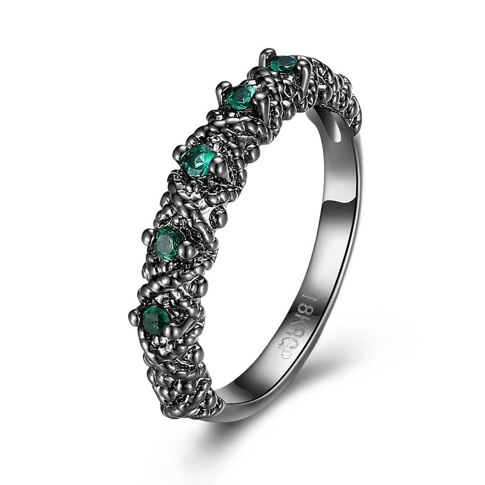 Multi Green Swarovski Ring in Black Gun Plating