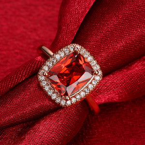 Ruby Emerald Cut 18K Rose Gold Halo Ring