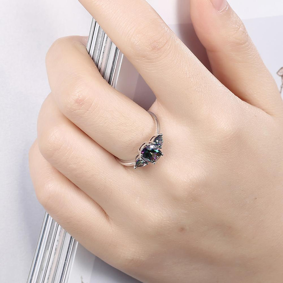 Multi Mystic Topaz 3 Stone Ring in 18K White Gold