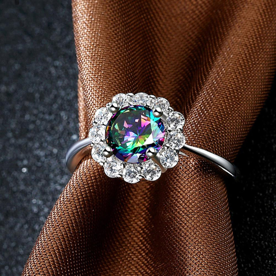 Floral Shaped Mystic Topaz Ring