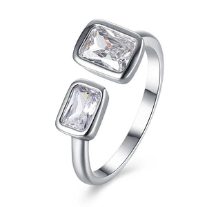 Duo Emerald Cut Swarovski Elements Adjustable White Gold Ring
