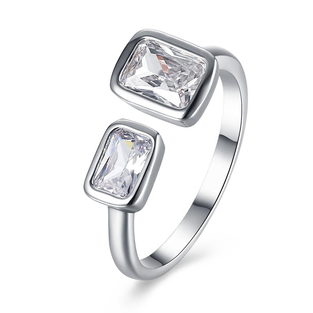 Duo Emerald Cut Swarovski Elements Adjustable White Gold Ring
