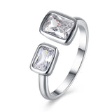 Duo Emerald Cut Swarovski Elements Adjustable White Gold Ring