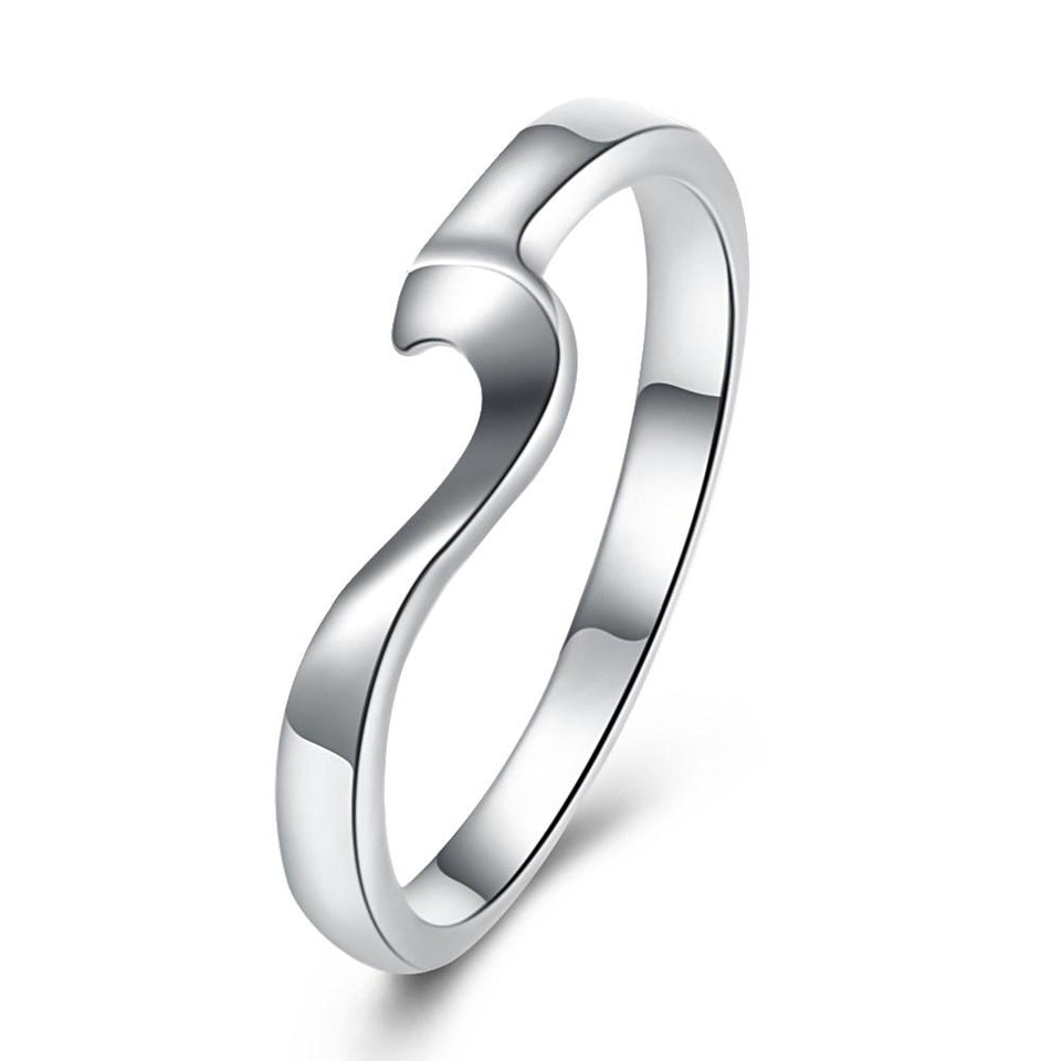18K White Gold Plated  Curved Abstract Ring
