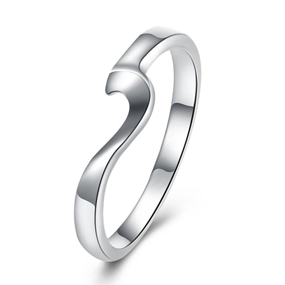 18K White Gold Plated  Curved Abstract Ring