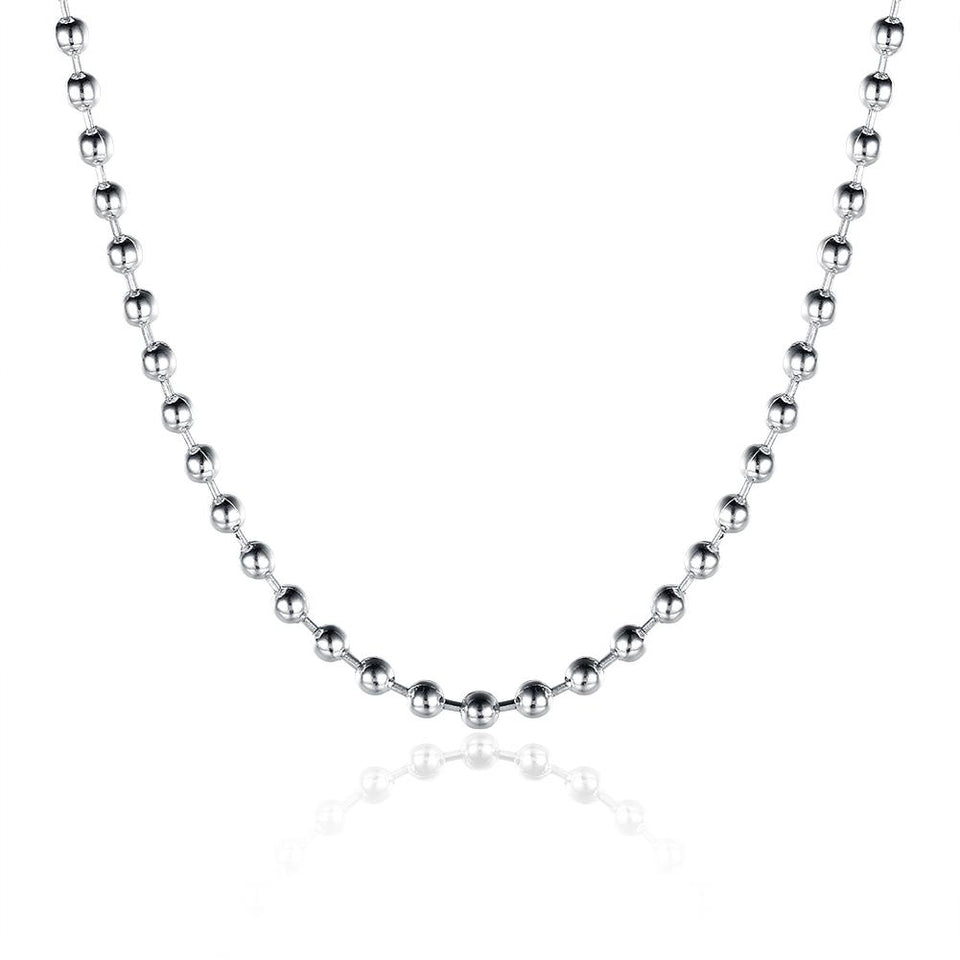 18K White Gold Plated  Mini Beaded Ball Chain Necklace
