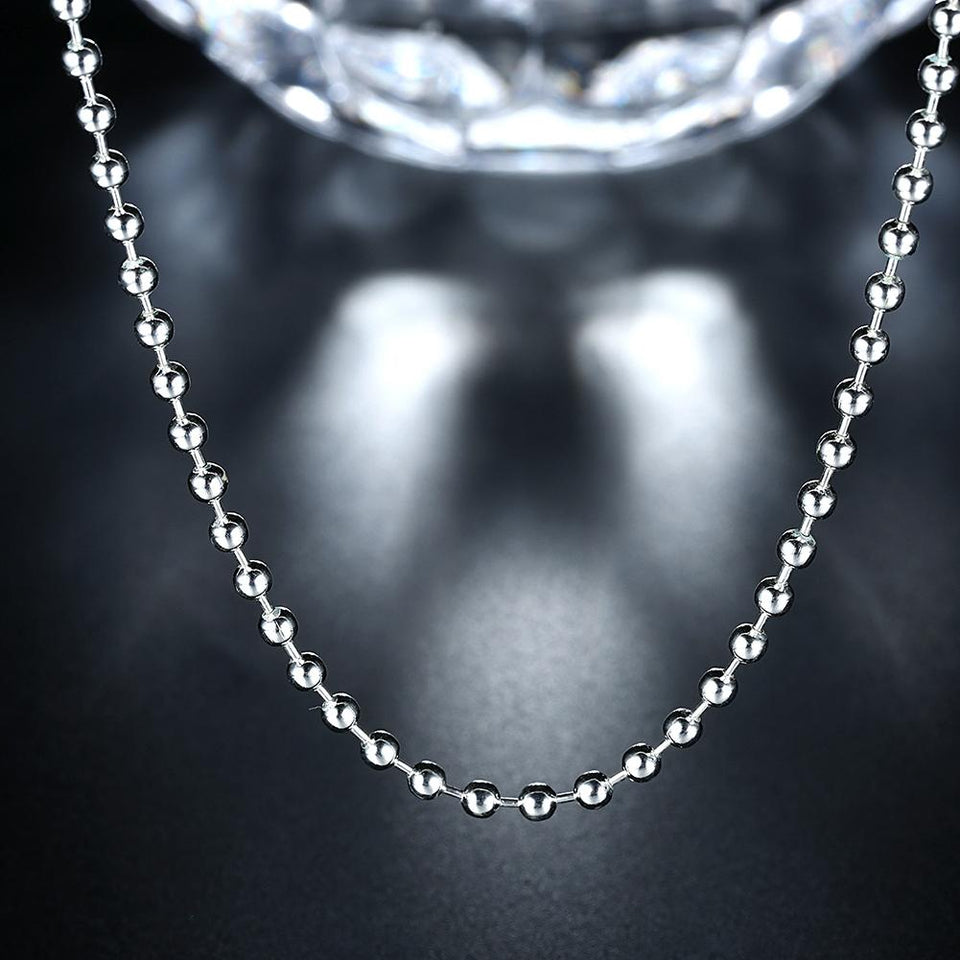 18K White Gold Plated  Sleek Ball Beaded Chain Necklace