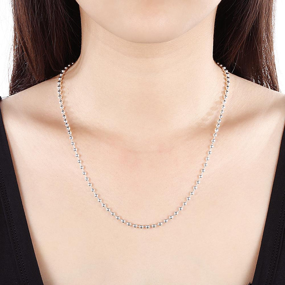 18K White Gold Plated  Sleek Ball Beaded Chain Necklace