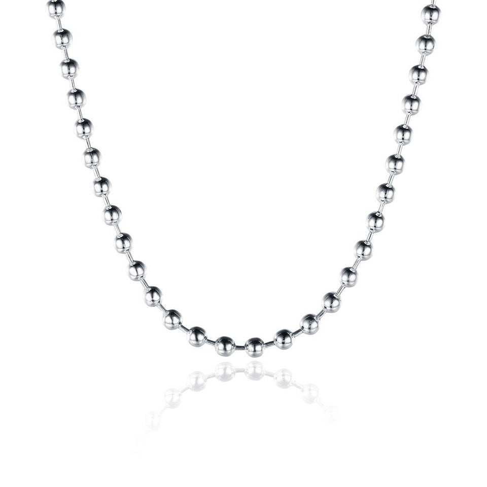 18K White Gold Plated  Sleek Ball Beaded Chain Necklace