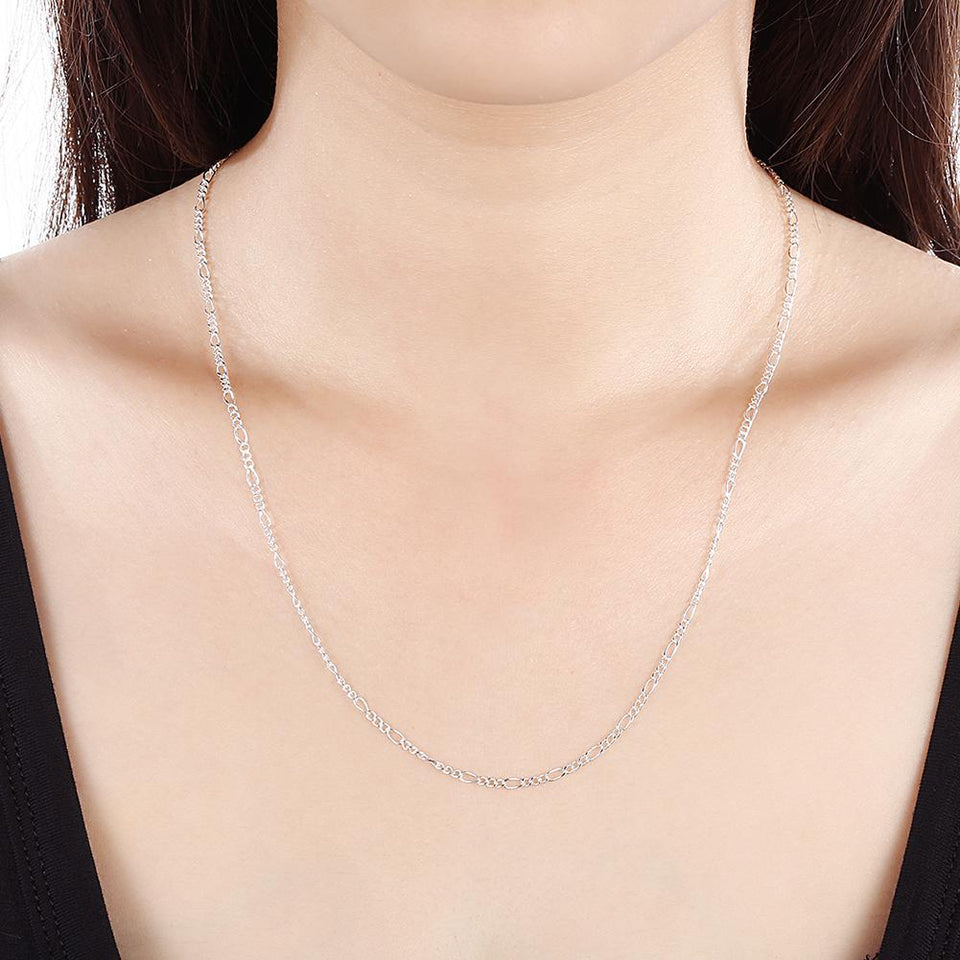 18K White Gold Plated  Cuban Figaro Chain Necklace