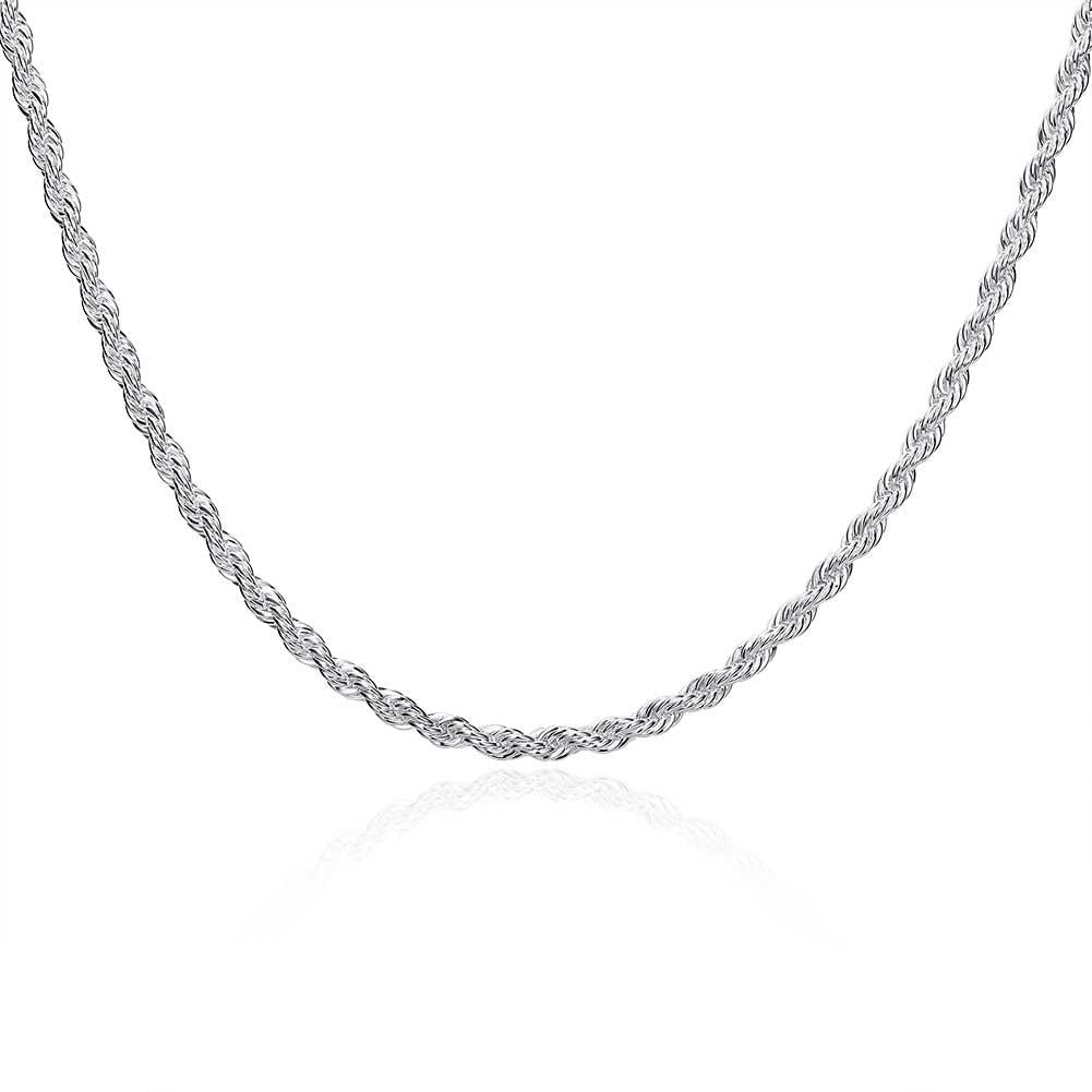 18K White Gold Plated  Twisted Rope Chain Necklace