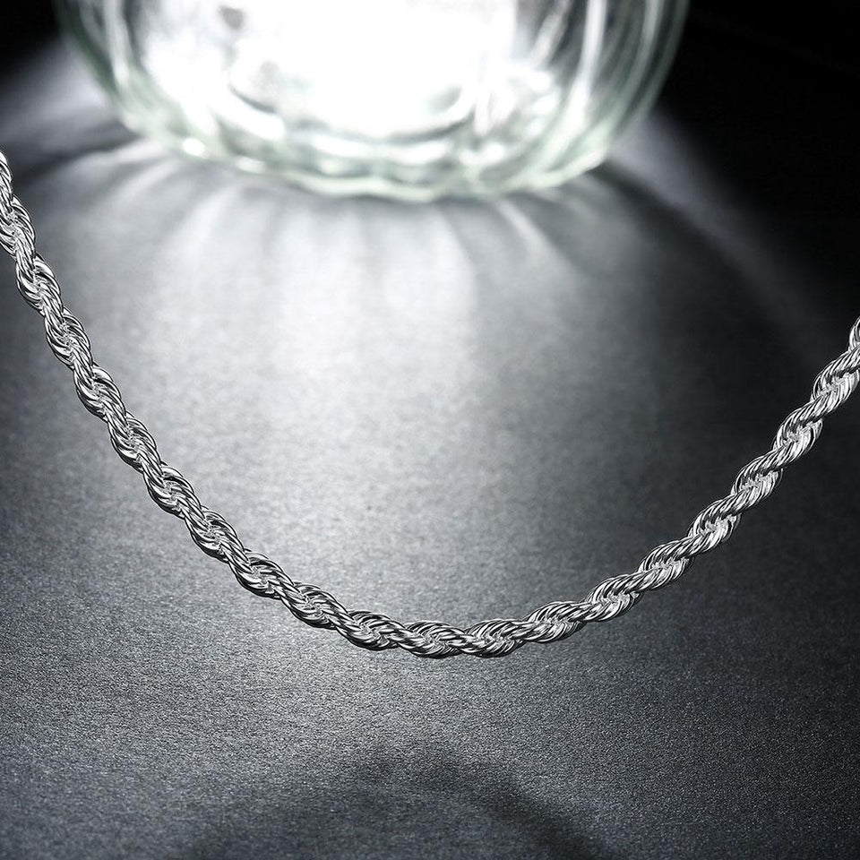 18K White Gold Plated  Twisted Rope Chain Necklace