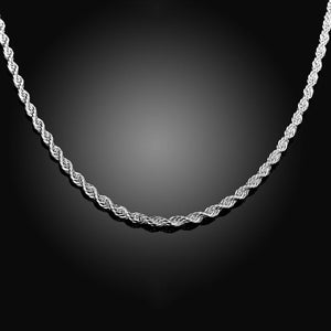 18K White Gold Plated  Twisted Rope Chain Necklace