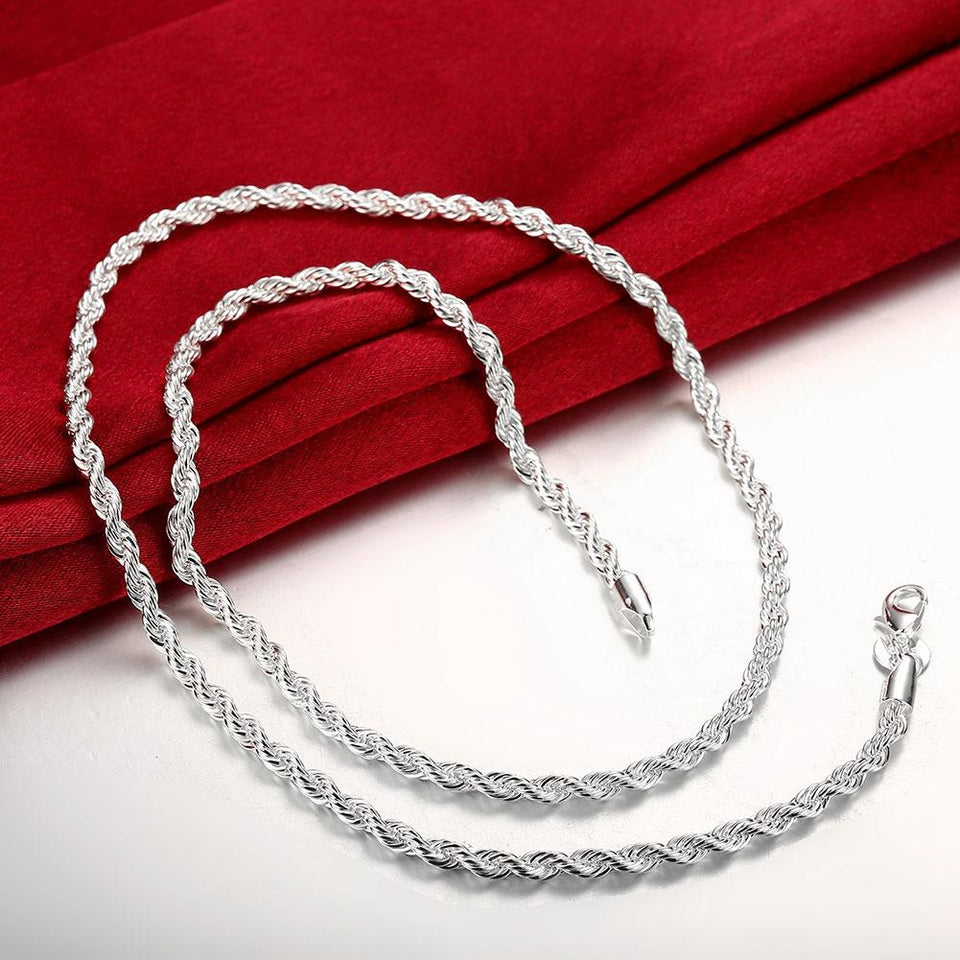 18K White Gold Plated  Twisted Rope Chain Necklace