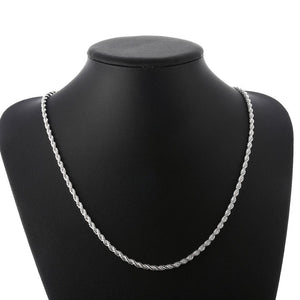 18K White Gold Plated  Twisted Rope Chain Necklace