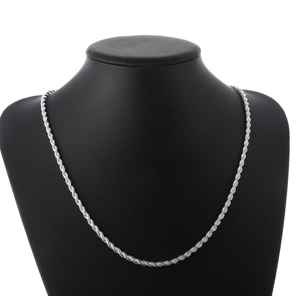 18K White Gold Plated  Twisted Rope Chain Necklace