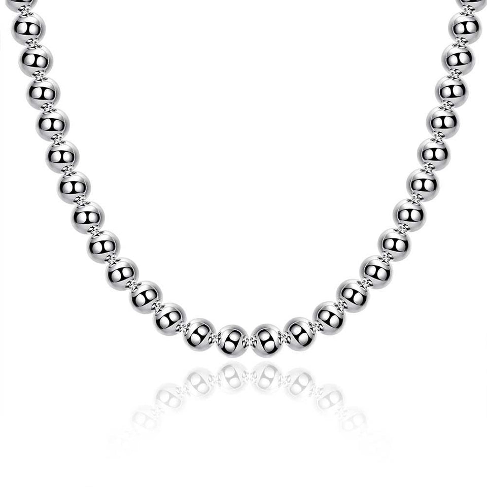 10mm Ball Necklace in 18K White Gold Plated 20"