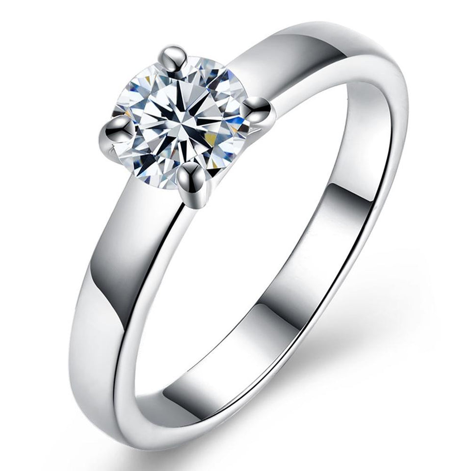 18K White Gold Plated  Single Swarovski Solitaire Ring