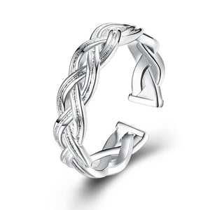 18K White Gold Plated  Adjustable Braided Ring