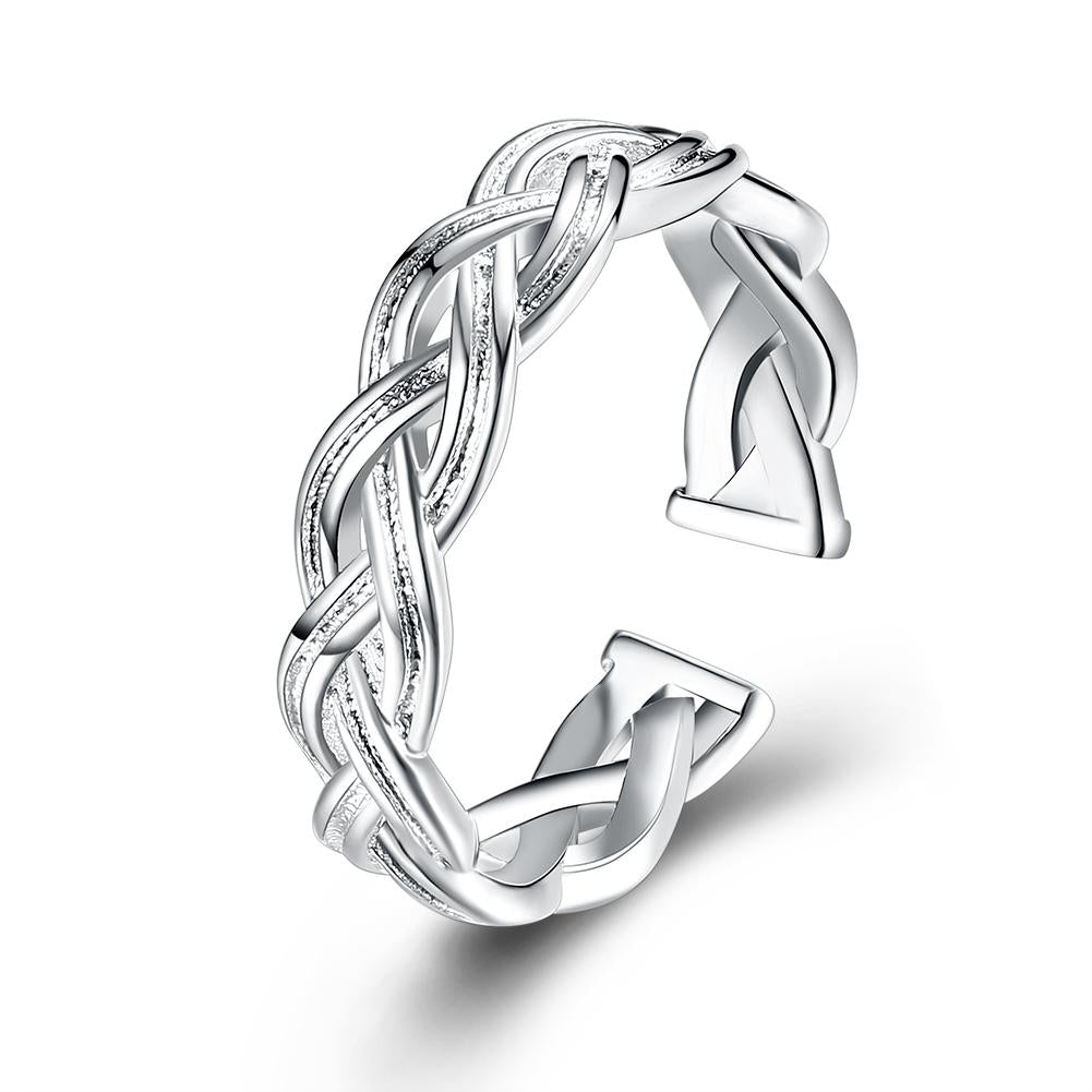 18K White Gold Plated  Adjustable Braided Ring