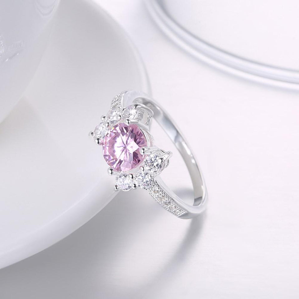 Pink Sapphire Curved Cocktail Pav'e Ring