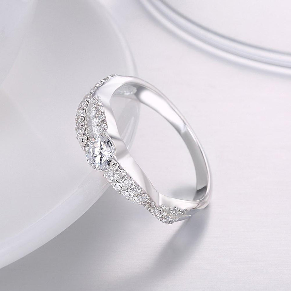 Sterling Silver Curved Pav'e Swarovski Ring