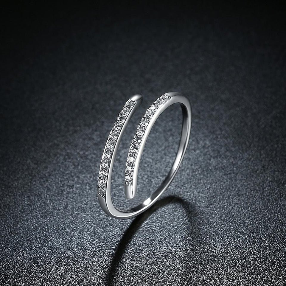 Sterling Silver Thin Lining Swarovski Open Ring