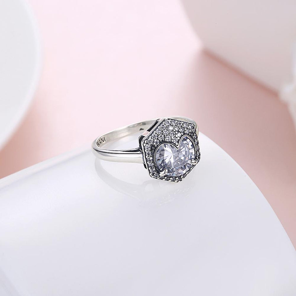 Sterling Silver Swarovski Elements Hectagon Halo Ring