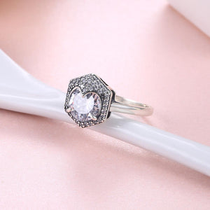 Sterling Silver Swarovski Elements Hectagon Halo Ring