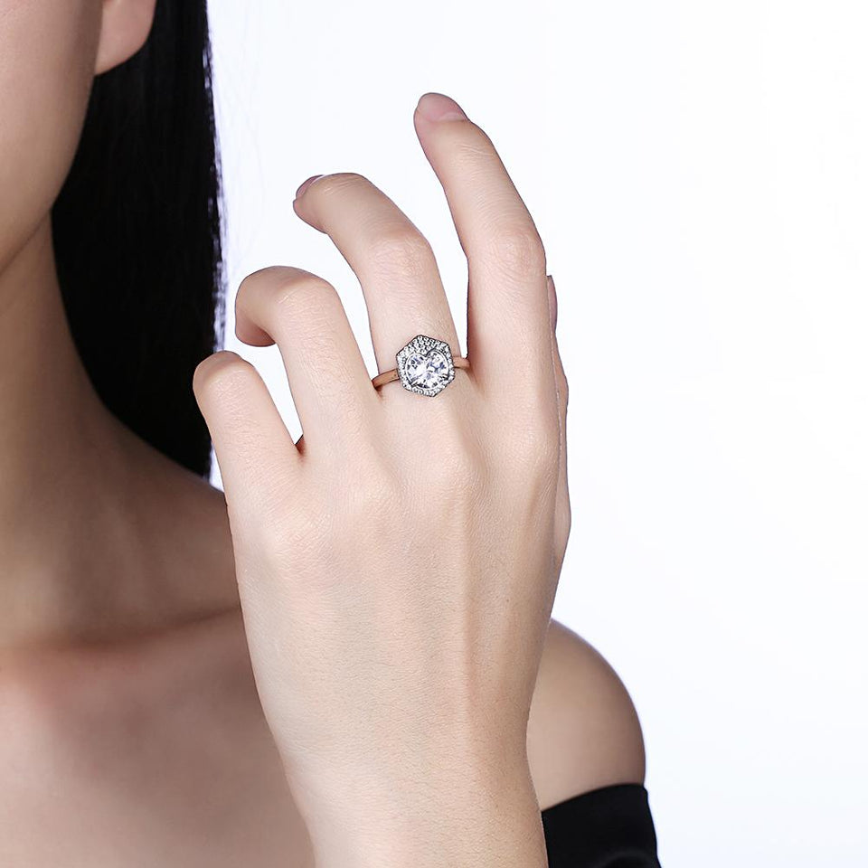 Sterling Silver Swarovski Elements Hectagon Halo Ring