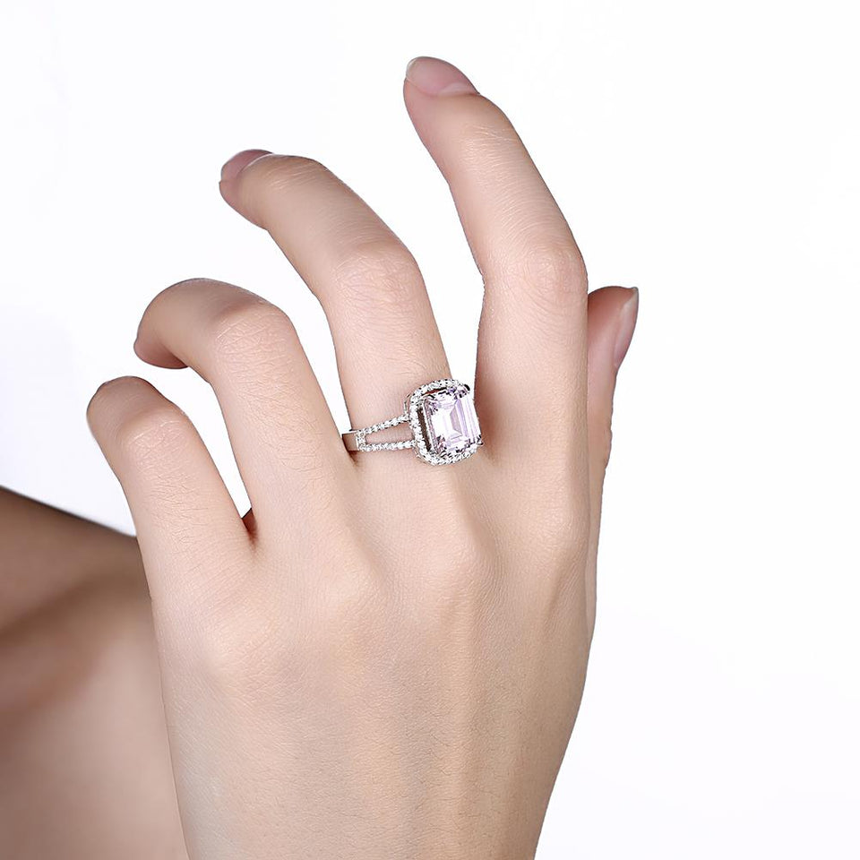 Sterling Silver Pink Sapphire Emerald Cut Cocktail Ring