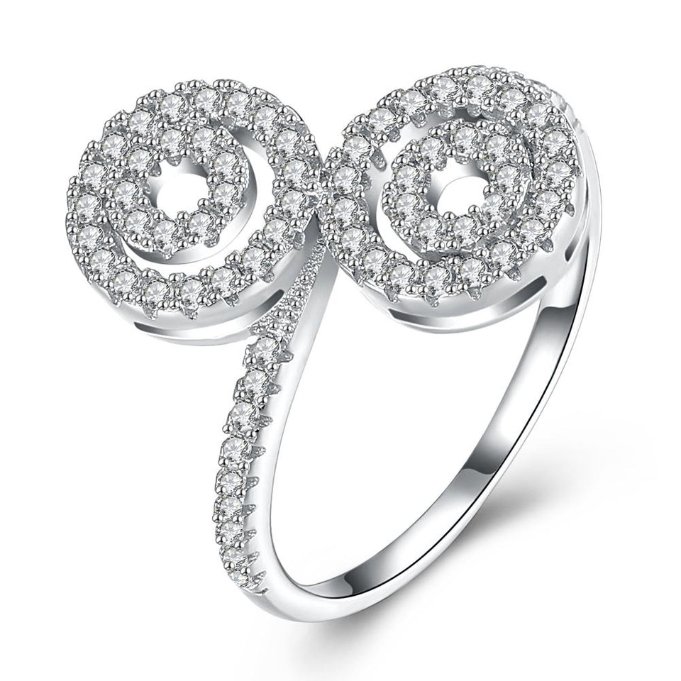 Sterling Silver Duo Swarovski Elements Swirl Adjustable Ring
