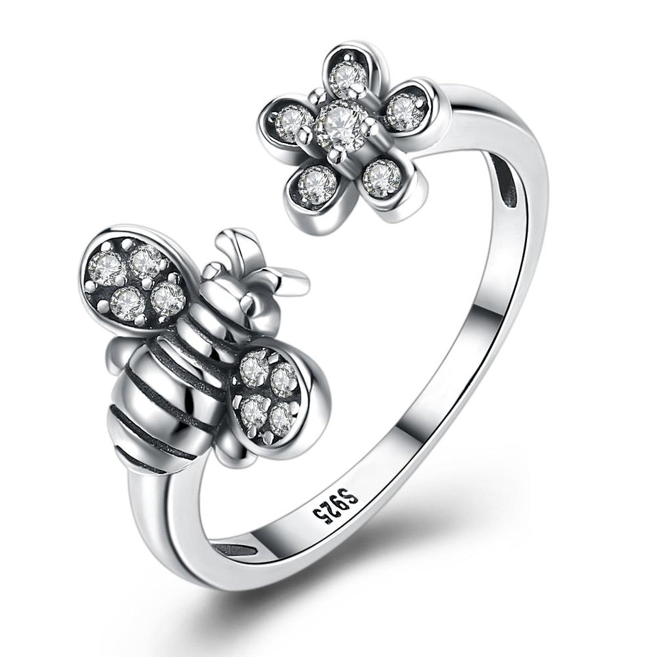 Sterling Silver Swarovski Bumble Bee Adjustable Ring