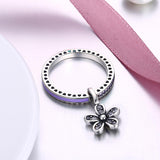 Sterling Silver Purple Enamel Clover Drop Ring